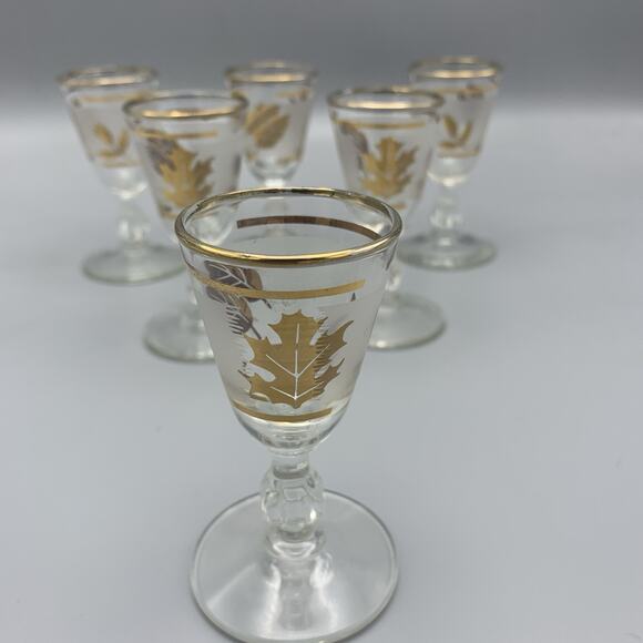 Mid Century Vintage Libbey Shot Glasses, Set Of Six, Frosted With Gold Leaf - Picture 9 of 9